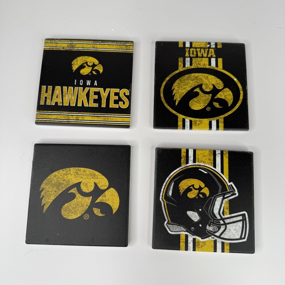 Iowa Hawkeyes Coaster Set 4 Pack Black Ceramic NCAA Football FOCO Tile
